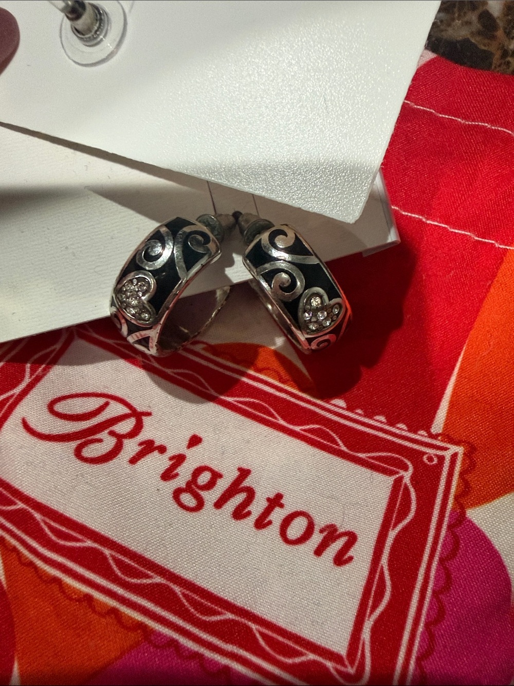 Brighton Black & Silver Heart Accent Hoop Earrings